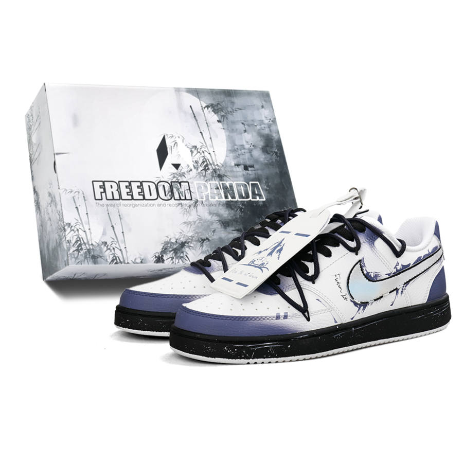 Nike Nike Court Vision 1 Free Panda, Box, Deep Sea Blue Abrasion Resistant Low top Skateboard Shoes Men's Blue White