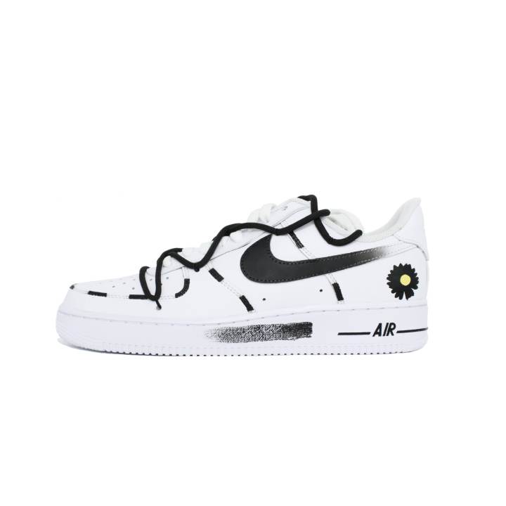 Nike Nike Air Force 1 Ink Daisy Abrasion Resistant Low top Skateboard Shoes Unisex Black White