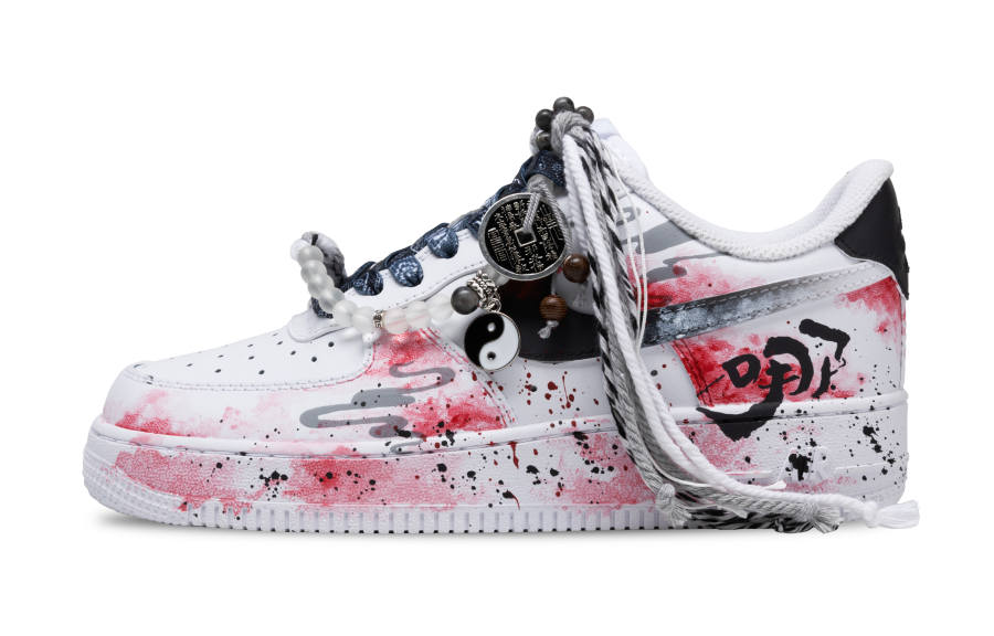 Nike Nike Air Force 1 Abrasion Resistant Low top Skateboard Shoes Men's White Red