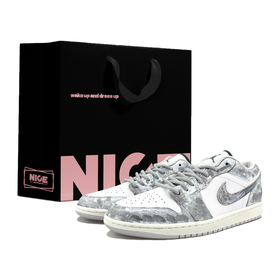 Jordan Jordan Air Jordan 1 Abrasion Resistant Low top Skateboard Shoes Unisex Gray White