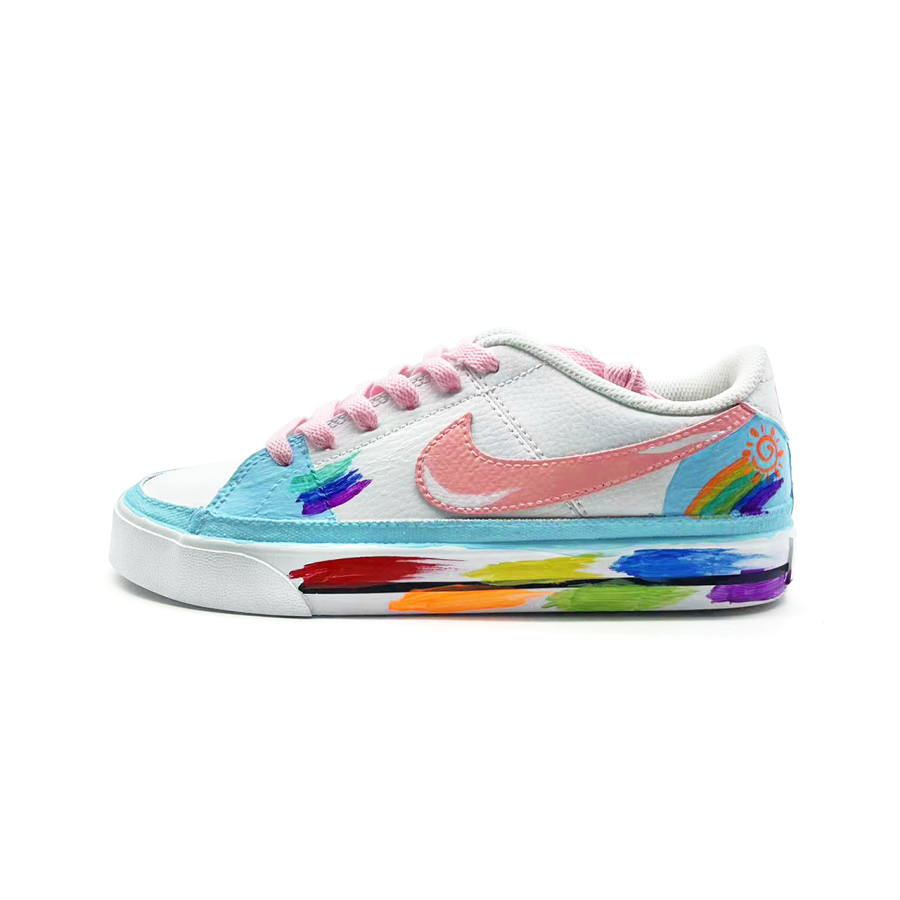 Nike Nike Court Legacy Seven Colors Rainbow Abrasion Resistant Low top Skateboard Shoes Unisex White Blue Green
