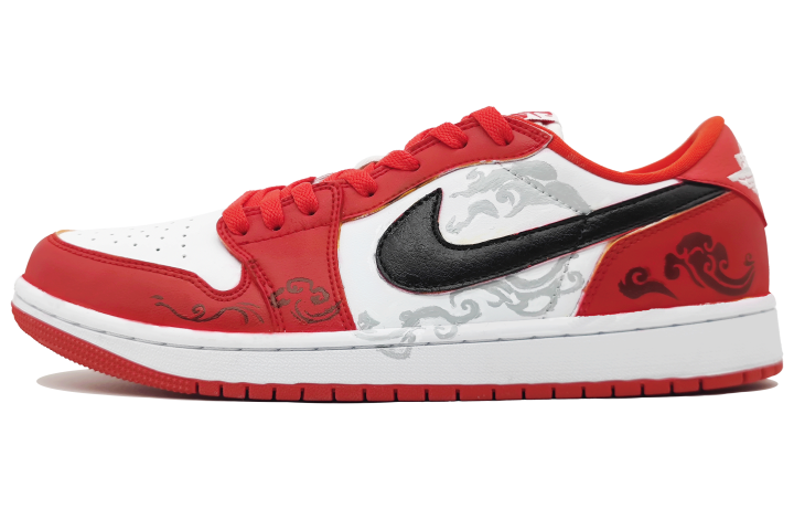 Jordan Jordan Air Jordan 1 He Su Space, Crimson Flame Shadow Abrasion Resistant Low top Skateboard Shoes Unisex White Red