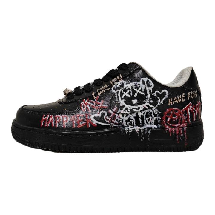 Nike Nike Air Force 1 Cool Fun Hand Drawn Graffiti Low top Skateboard Shoes Men's Black