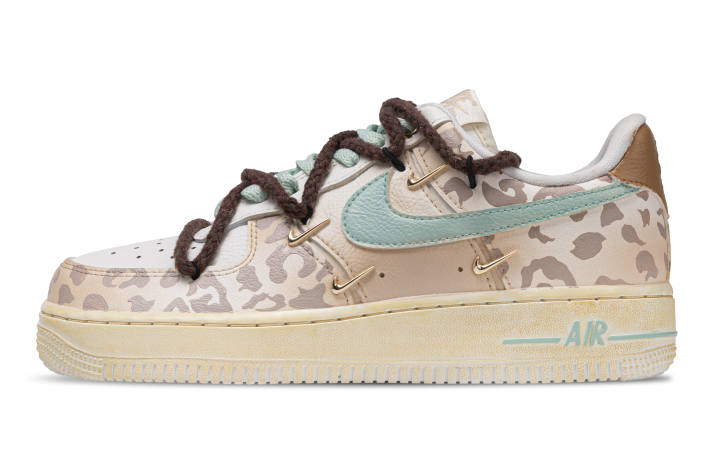 Nike Nike Air Force 1 Leopard Rich Leather Abrasion Resistant Low top Skateboard Shoes Women's Dark Brown