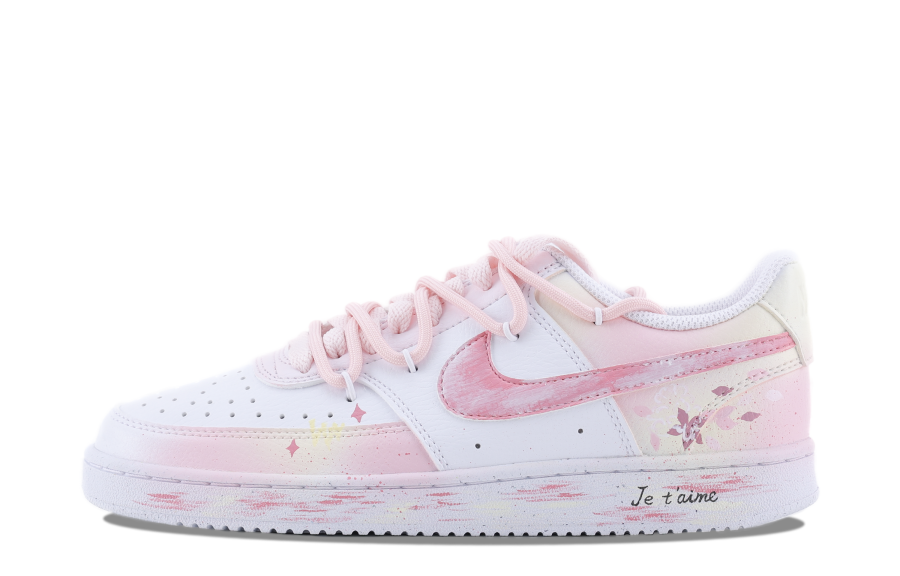 Nike Nike Court Vision Low Non slip Lightweight Low top Skateboard Shoes Women's White Pink Yellow
