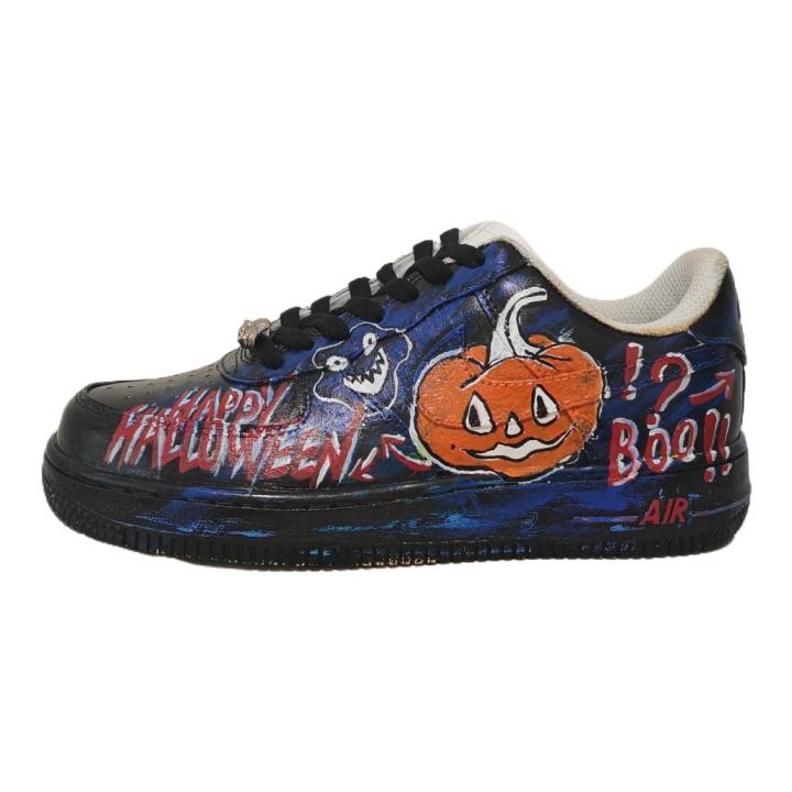 Nike Nike Air Force 1 Halloween Pumpkin Cow Leather Graffiti Low top Skateboard Shoes Men's Black