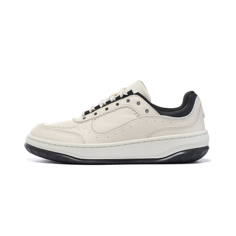 LI-NING 1990 LI NING 1990 Cow Leather Slip Resistant Abrasion Resistant Low top Skateboard Shoes Women's Beige White Black