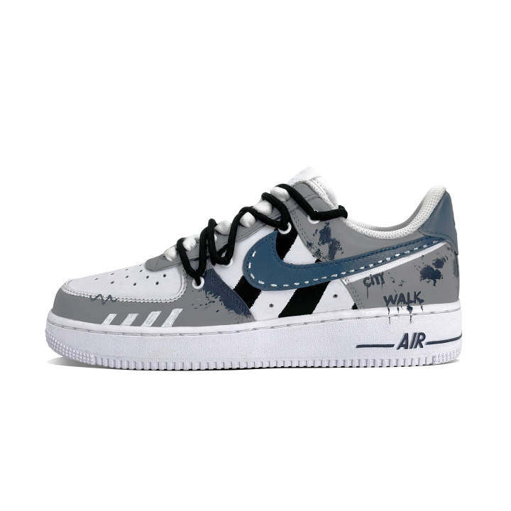 Nike Nike Air Force 1 Coverage Slip Resistant Abrasion Resistant Low top Skateboard Shoes Men's White Gray