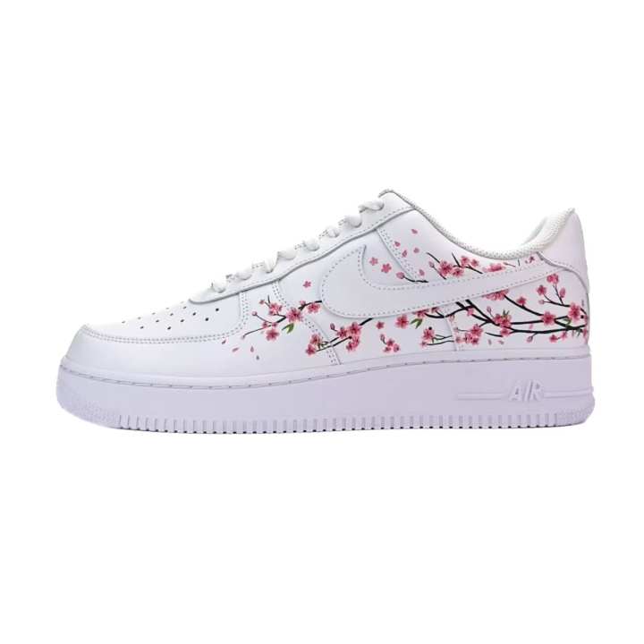 Nike Nike Air Force 1 Hand Drawn Cherry Blossom Abrasion Resistant Low top Skateboard Shoes Unisex White