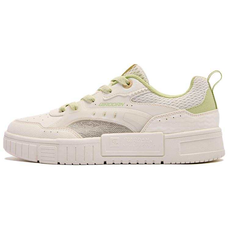 QIAODAN Quality Drying Abrasion Resistant Breathable Low top Skateboard Shoes Women's White Green