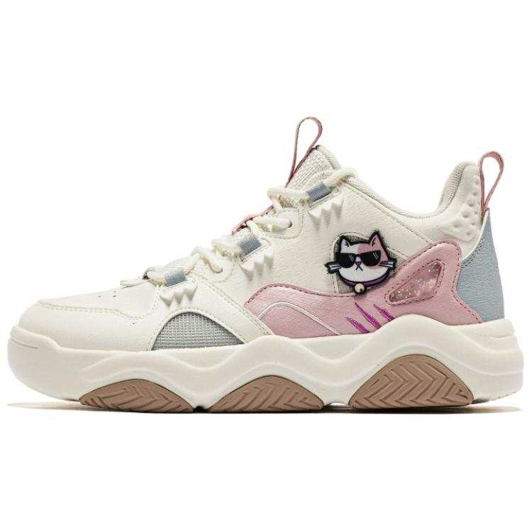 QIAODAN Textile, Synthetic Leather Slip Resistant Abrasion Resistant Mid top Skateboard Shoes Women's Pink Beige