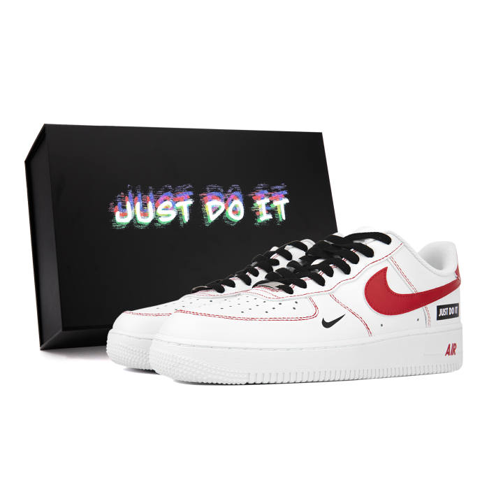 Nike Nike Air Force 1 Slip Resistant, Abrasion Resistant, Lightweight Low top Skateboard Shoes Unisex Black White Red