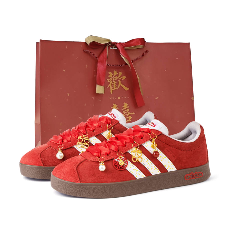 Adidas Neo Vl Court Classic Slip Resistant Cushioning Abrasion Resistant Low top Skateboard Shoes Unisex Red