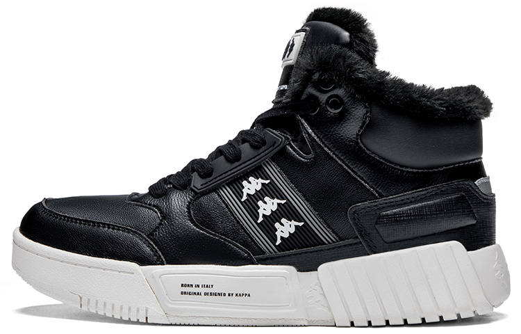 Kappa Matching Label, Comfortable Fleece Lined, Casual Fashion, Versatile Commute Mid top Skateboard Shoes Unisex Black