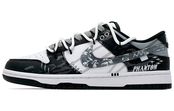 Nike Nike Dunk Leather Abrasion Resistant Abrasion Resistant Low top Skateboard Shoes Unisex Black White Gray