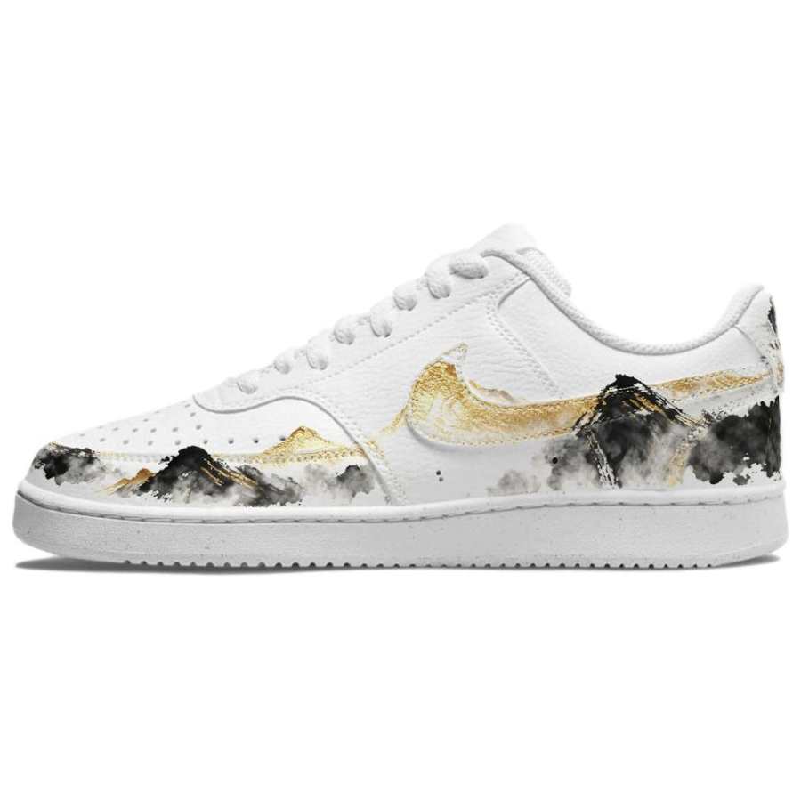 Nike Nike Court Vision 1 Golden Palace Landscape Abrasion Resistant Low top Skateboard Shoes Men's Black White Gold