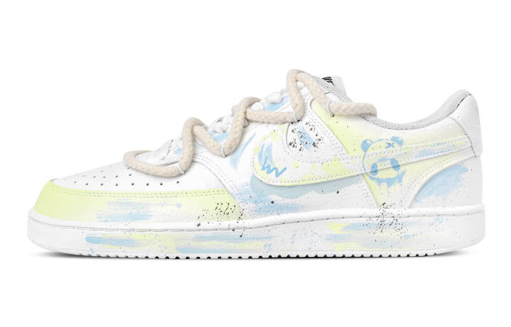 Nike Nike Court Vision 1 Ink Graffiti Bear Abrasion Resistant Low top Skateboard Shoes Men's Yellow Blue