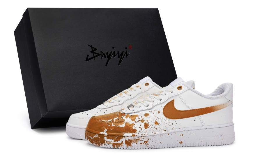 Nike Nike Air Force 1 Abrasion Resistant Low top Skateboard Shoes Men's White Red Brown
