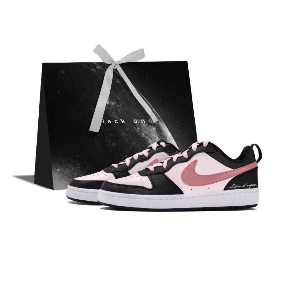 Nike Nike Court Borough LOW Rose Berry Leather Abrasion Resistant Breathable Low top Skateboard Shoes Women's Black Pink