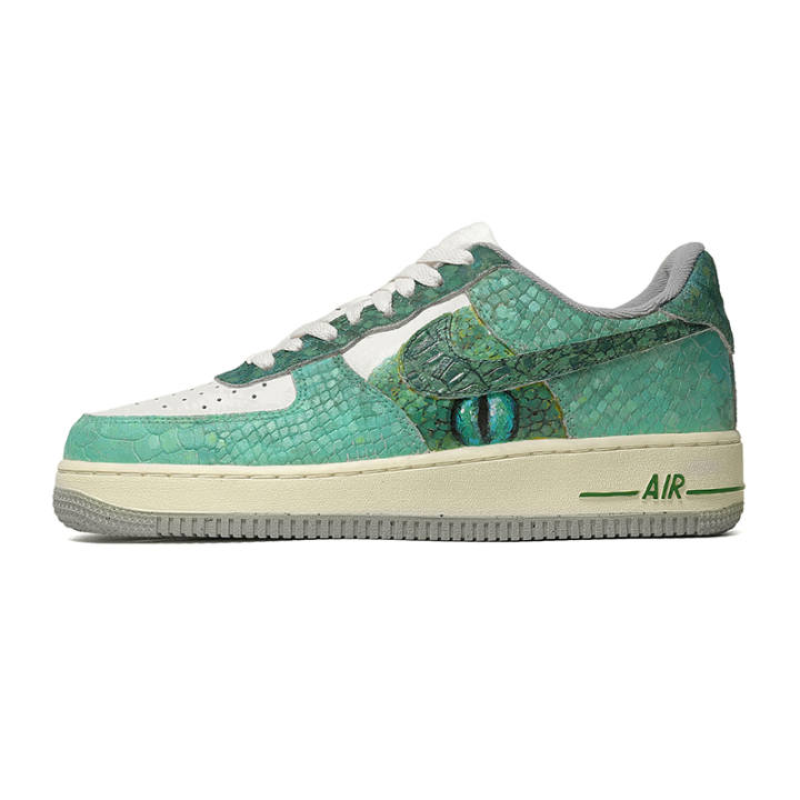 Nike Nike Air Force 1 Slip Resistant Abrasion Resistant Low top Skateboard Shoes Unisex White Green