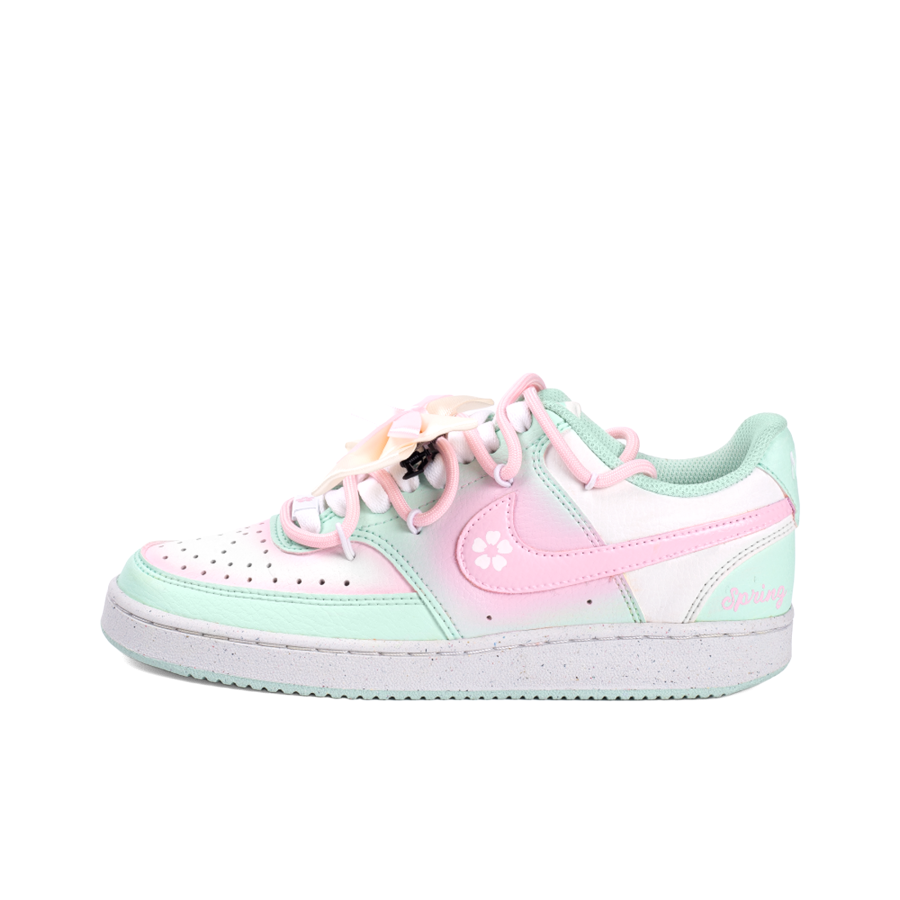 Nike Nike Court Vision Low Pink Green Cherry Blossom Abrasion Resistant Low top Skateboard Shoes Women's Green Pink