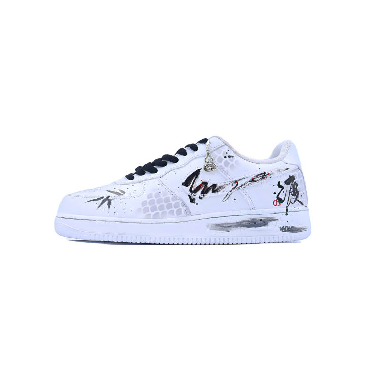 Nike Nike Air Force 1 Bamboo Ink Abrasion Resistant Low top Skateboard Shoes Unisex Black White