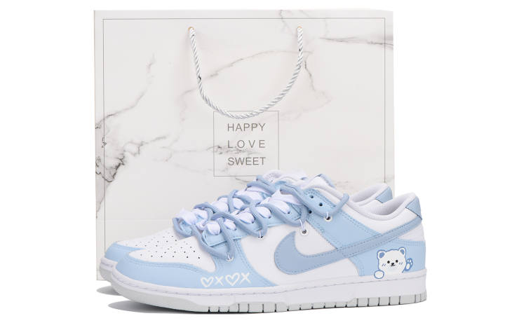Nike Nike Dunk Leather Coverage Slip Resistant Impact Resistance Abrasion Resistant Low top Skateboard Shoes Men's Blue