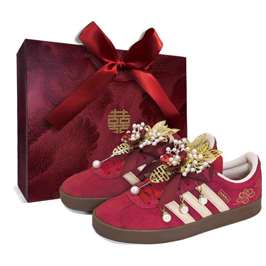 Adidas Adidas Vl Court Classic Auspicious Dragon And Phoenix Abrasion Resistant Low top Skateboard Shoes Unisex Red Gold