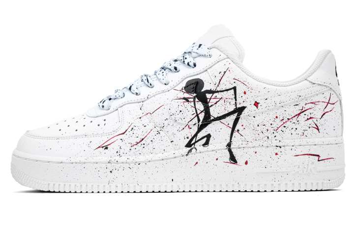 Nike Nike Air Force 1 Stick Figure Cushioning Lightweight Low top Skateboard Shoes Unisex Black White