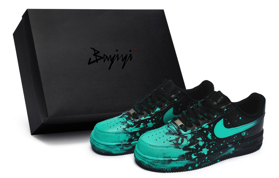 Nike Nike Air Force 1 Slip Resistant Abrasion Resistant Low top Skateboard Shoes Women's Black Cyan
