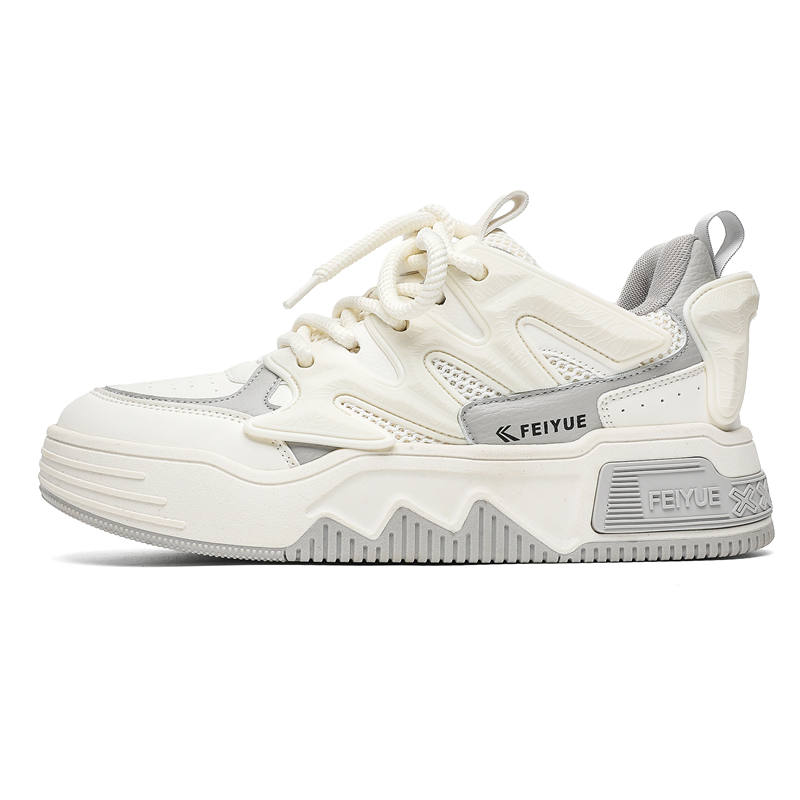 FEIYUE Slip-Resistant Abrasion-Resistant Low-top Skateboard Shoes Men's Beige Gray