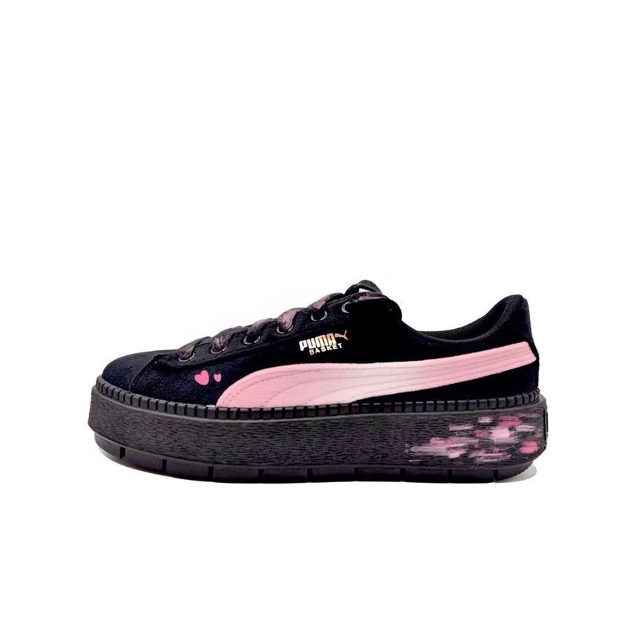 PUMA Platform Trace Slip Resistant Abrasion Resistant Low top Skateboard Shoes Women's Black Pink