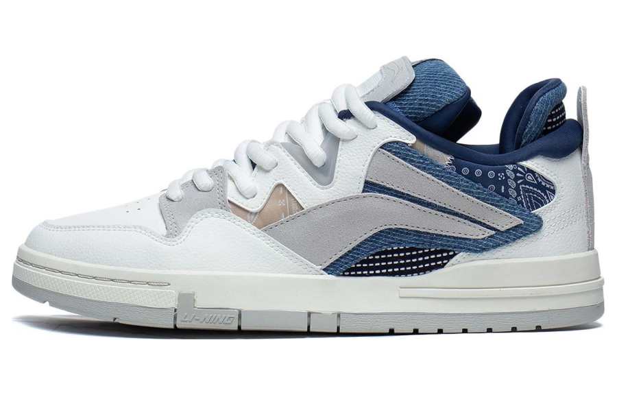 Li-Ning Li Ning Wave PRO Synthetic Leather Slip Resistant Abrasion Resistant Low top Skateboard Shoes Men's White Gray Blue