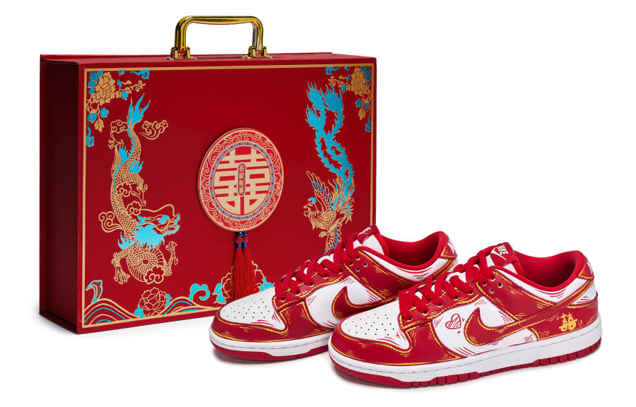 Nike Nike Dunk LOW RETRO Abrasion Resistant Low top Skateboard Shoes Unisex Red White Gold