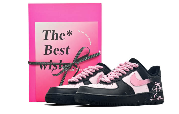 Nike Nike Air Force 1 Iron Man Romance, Box Leather Abrasion Resistant Low top Skateboard Shoes Unisex Black Pink