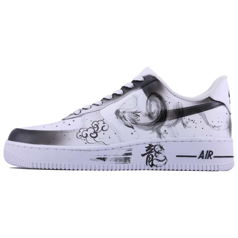 Nike Nike Air Force 1 Ink Dragon SDS Abrasion Resistant Abrasion Resistant Low top Skateboard Shoes Men's White Black