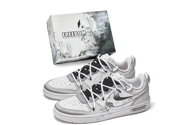 Nike Nike Court Borough Freedom Panda, Box, Fragmented Slip Resistant Low top Skateboard Shoes GS White Gray