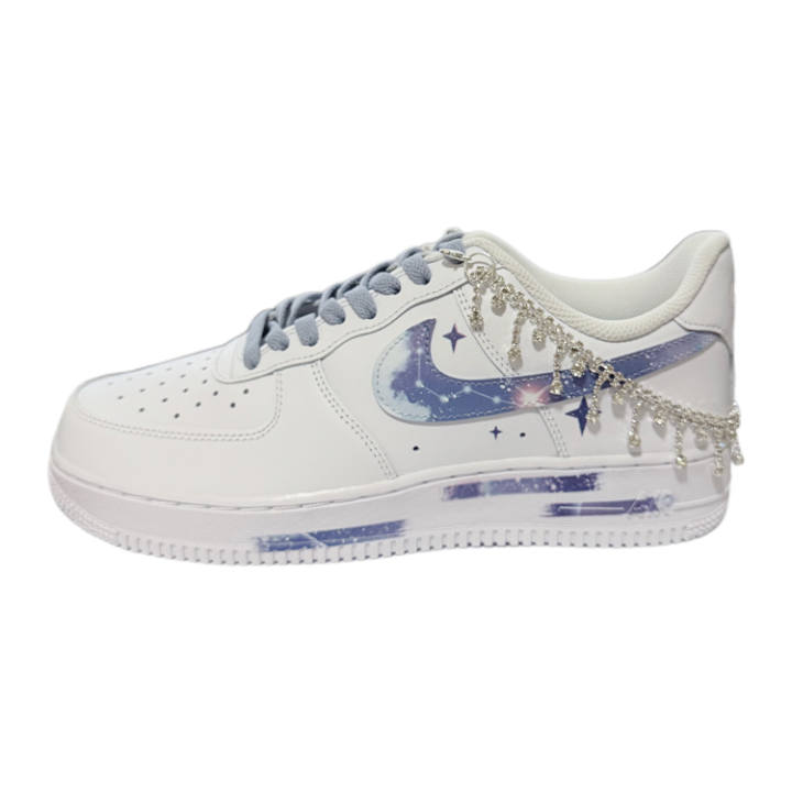 Nike Nike Air Force 1 07 Sparkling Cloud Cow Leather Abrasion Resistant Low top Skateboard Shoes Unisex White Blue