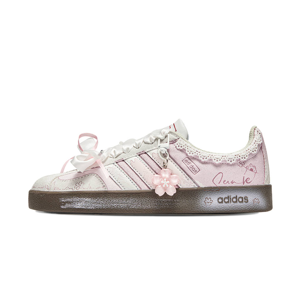 Adidas Neo VL Court Lifestyle WuJie, Peach Blossom Cat Cushioning Low top Skateboard Shoes Unisex Pink Brown
