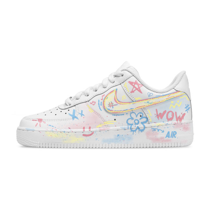 Nike Nike Air Force 1 Color Rhythm Abrasion Resistant Low top Skateboard Shoes Unisex White