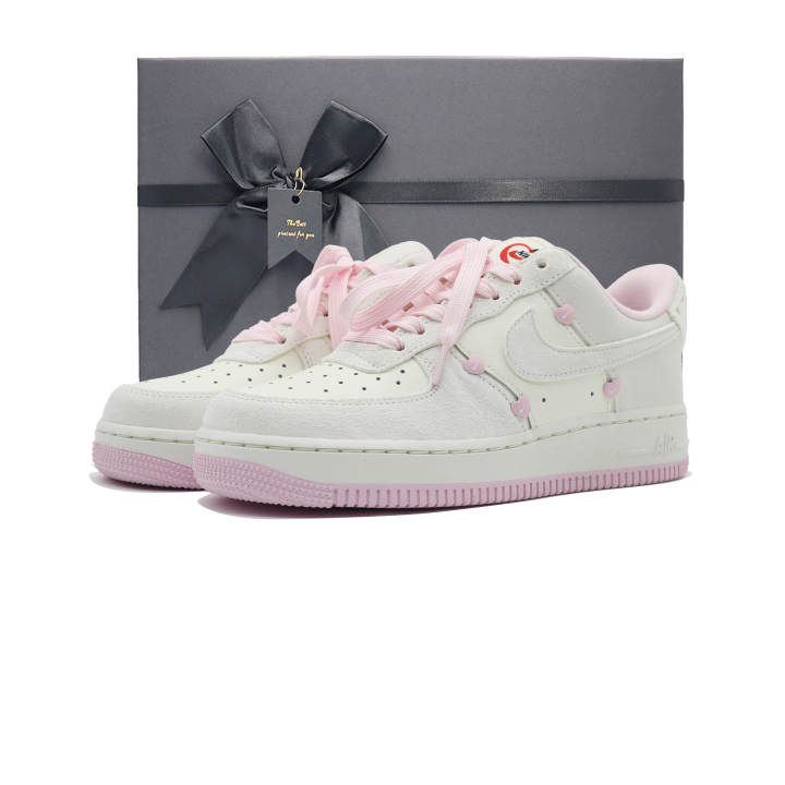 Nike Nike Air Force 1 Slip Resistant Abrasion Resistant Low top Skateboard Shoes Women's White Pink