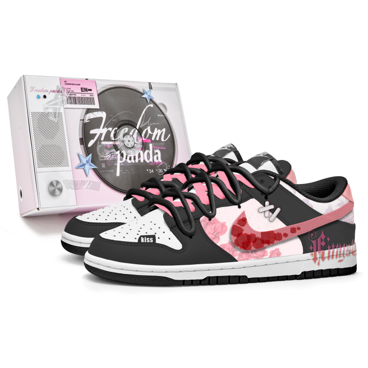Nike Nike Dunk Freedom Panda, Box, Thorn Rose Slip Resistant Abrasion Resistant Low top Skateboard Shoes Unisex Black Pink