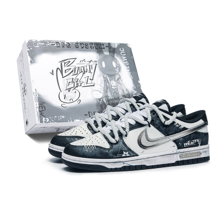 Nike Nike Dunk Quick Silver, Box Leather Abrasion Resistant Low top Skateboard Shoes Unisex Silver White