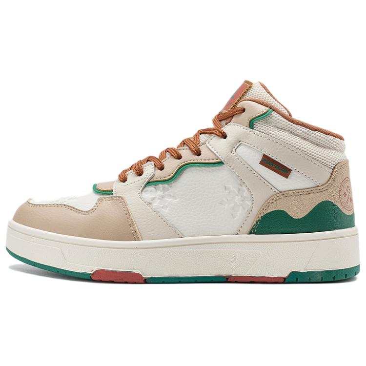 PEAK Classic Heritage Slip Resistant Abrasion Resistant High top Skateboard Shoes Women's White Beige Green
