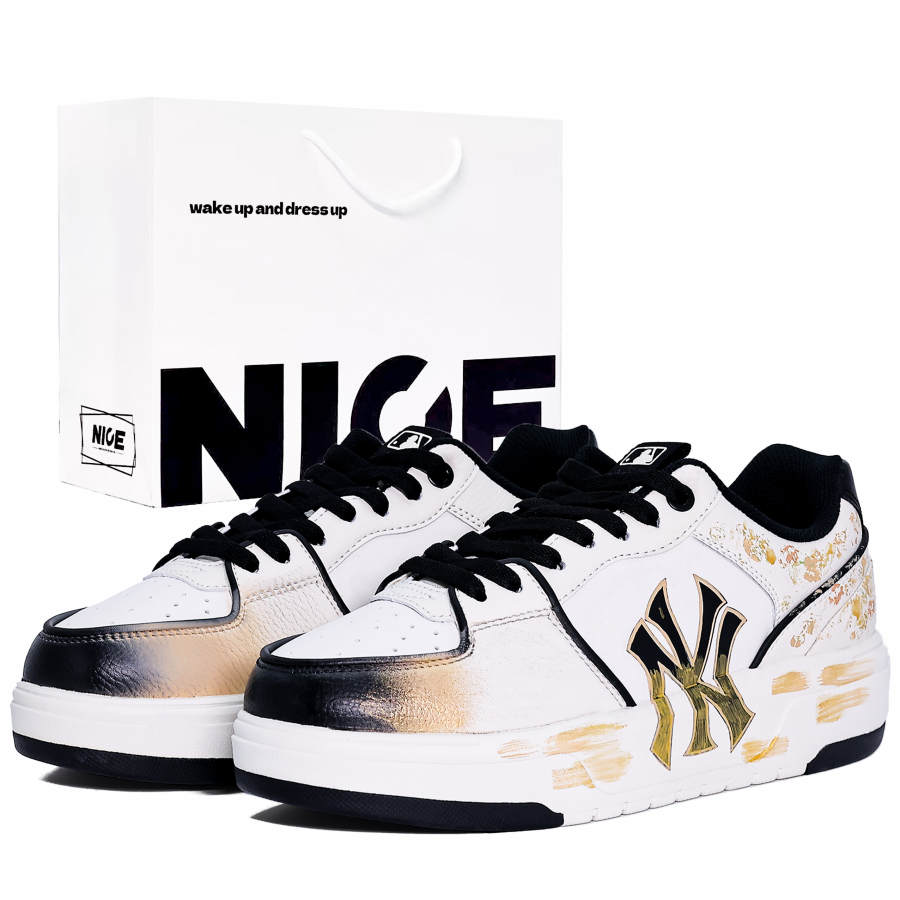 MLB Chunky Liner Cushioning, Wear Resistant Low top Skateboard Shoes Unisex Black Gold
