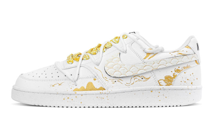 Nike Nike Court Vision 1 Golden Snake Soaring Through Clouds Cushioning Low top Skateboard Shoes Men's White Gold