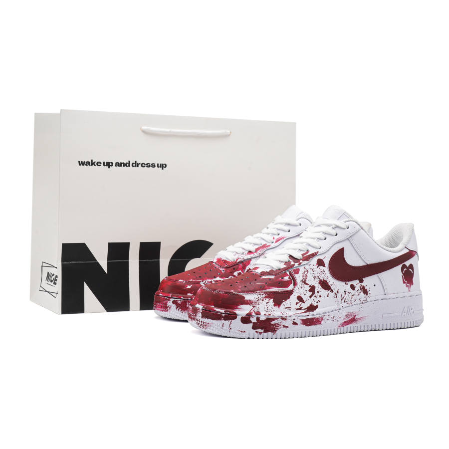 Nike Nike Air Force 1 Blood Romance Lightweight Low top Skateboard Shoes Unisex White Red