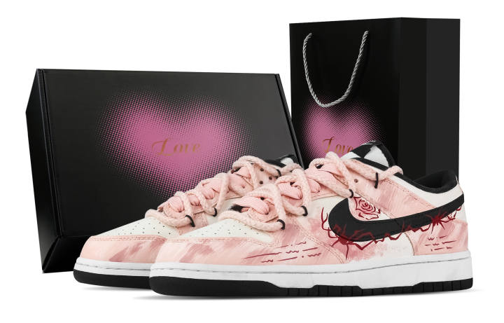 Nike Nike Dunk Rose Red Spiders, Heart Box Abrasion Resistant Low top Skateboard Shoes Unisex
