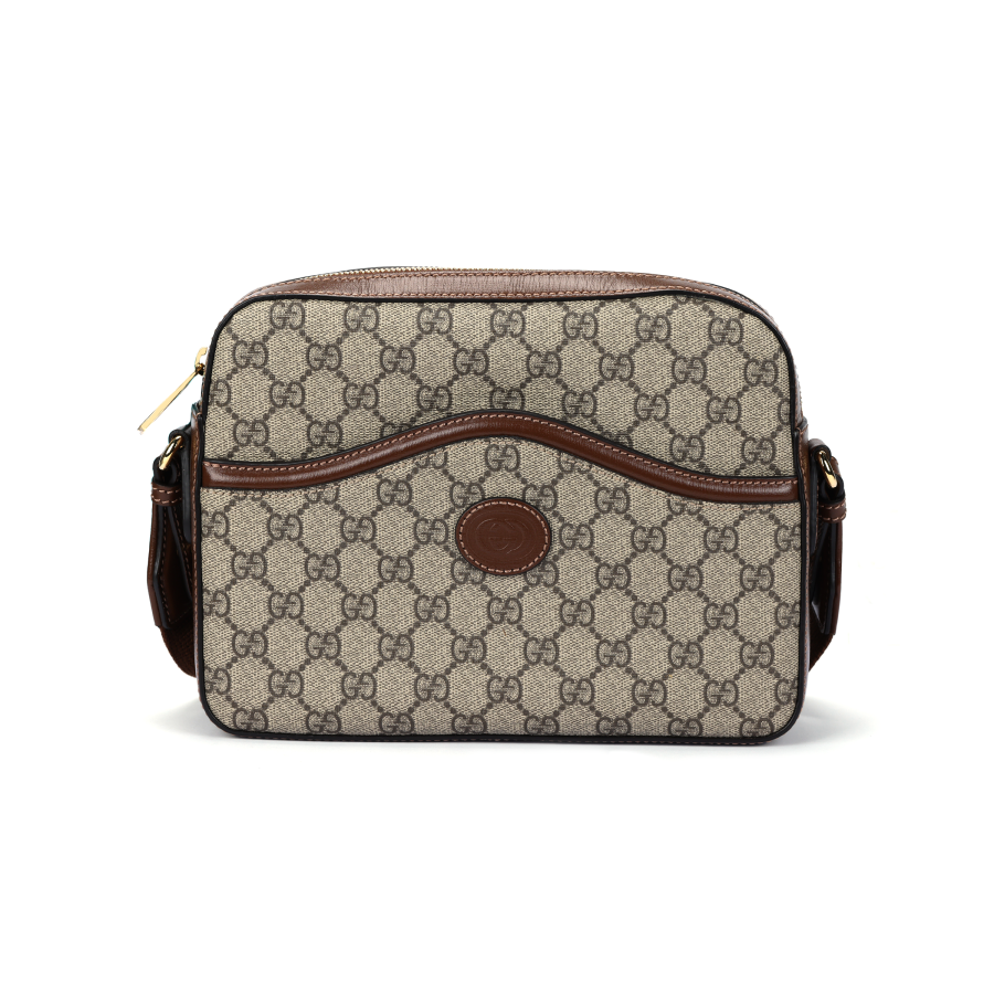 GUCCI GG Retro Canvas With Leather Shoulder Bag, Crossbody Bag Unisex Ebony & Brown