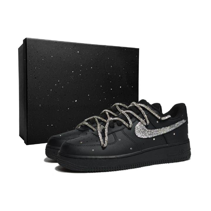 Nike Nike Air Force 1 Baby's Breath Abrasion Resistant Low top Skateboard Shoes Unisex Black Silver